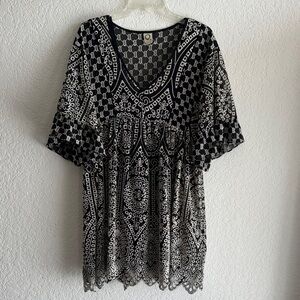 Anthropologie Akemi + Kin Brooke Black and White Embroidered Kimono Boho Dress